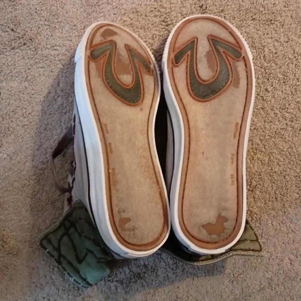 True Religion Canvas Sneakers Fold Over Gray/Army High Tops Mens Sz 9.5 PREOWNED - Picture 6 of 6